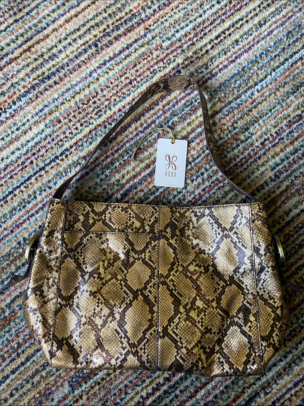 HOBO Gold and Brown Snakeskin-Print Shoulder Bag